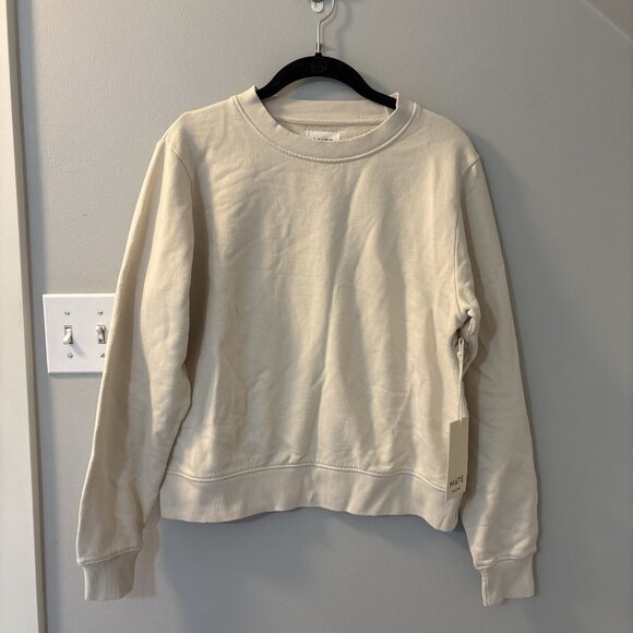 MATE the Label Organic Fleece Shrunken Crew Neck Sweatshirt Bone Large Lounge - Picture 6 of 10
